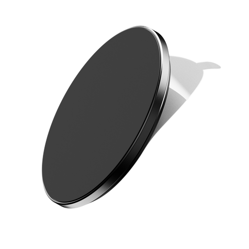 Round black wall mount with a silver edge and a clip for attachment.