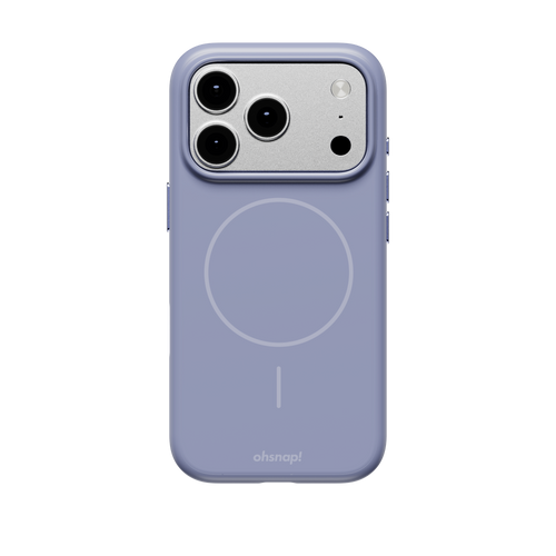 Purple phone case with a circular design and cutouts for camera lenses and buttons.