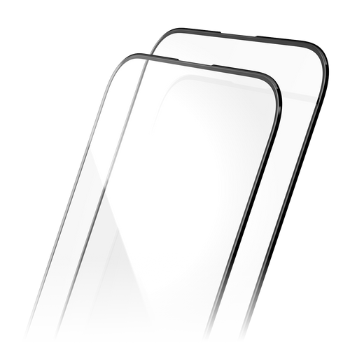 Two glass screen protectors with black edges, designed for mobile devices.