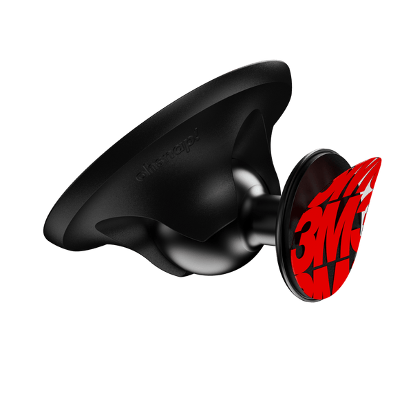 Black car mount with a suction base and a circular attachment for securing devices.