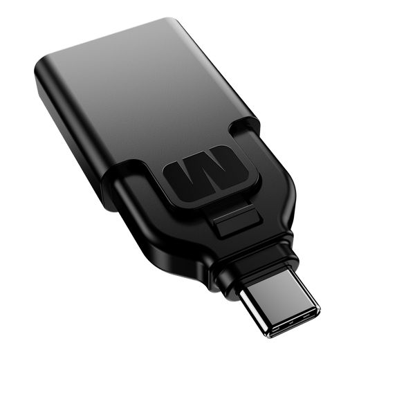 Black USB-C key with a sleek design and a logo on the side.