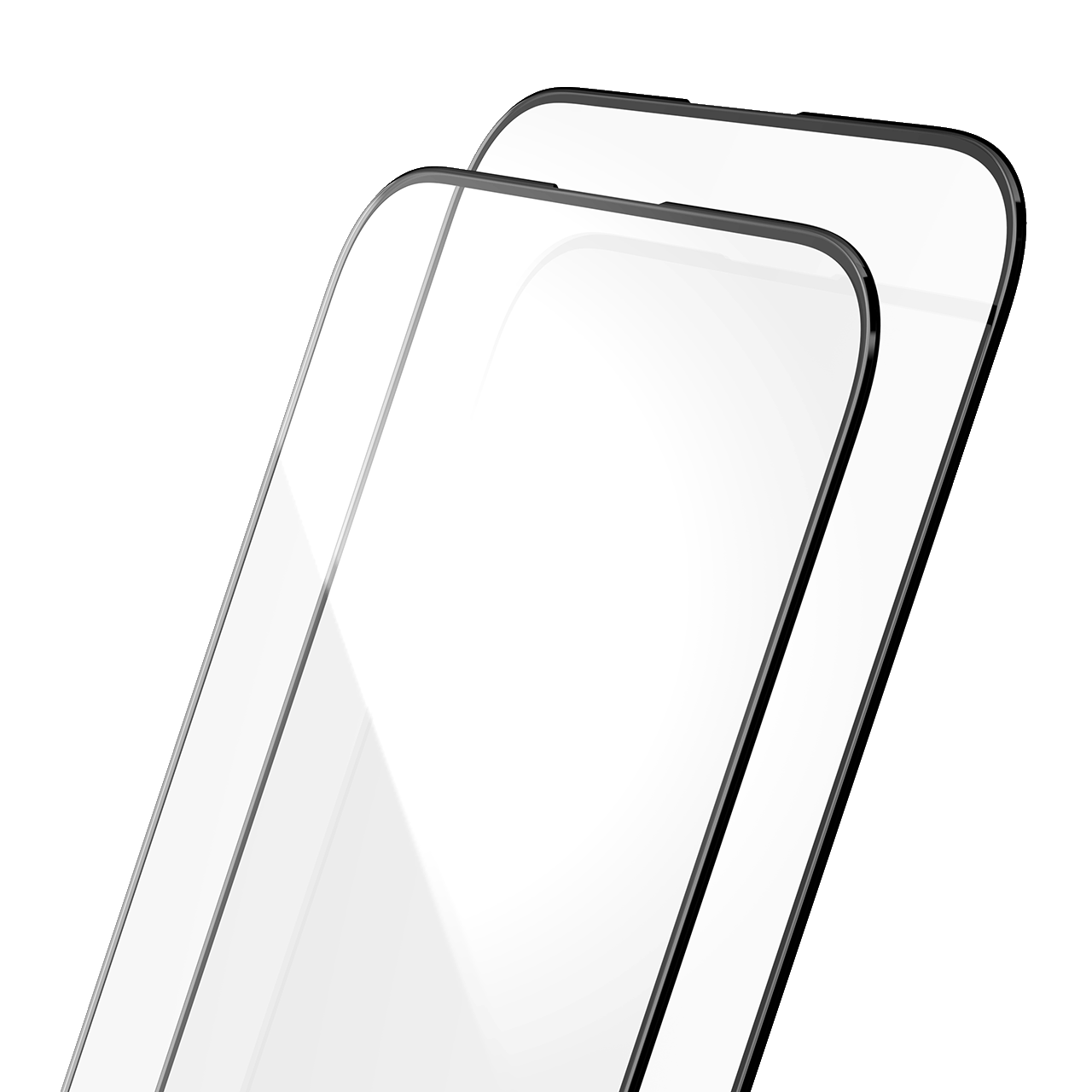 Two glass screen protectors with black edges, designed for device protection.