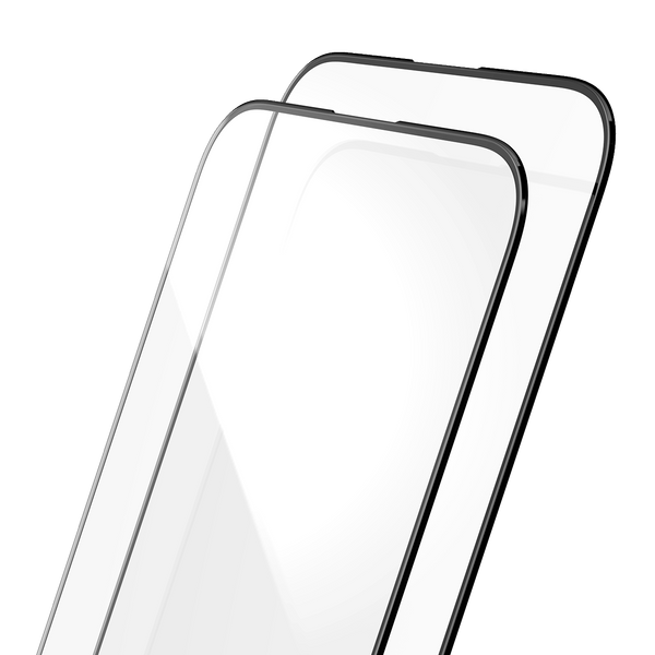 Two glass screen protectors with black edges, designed for device protection.