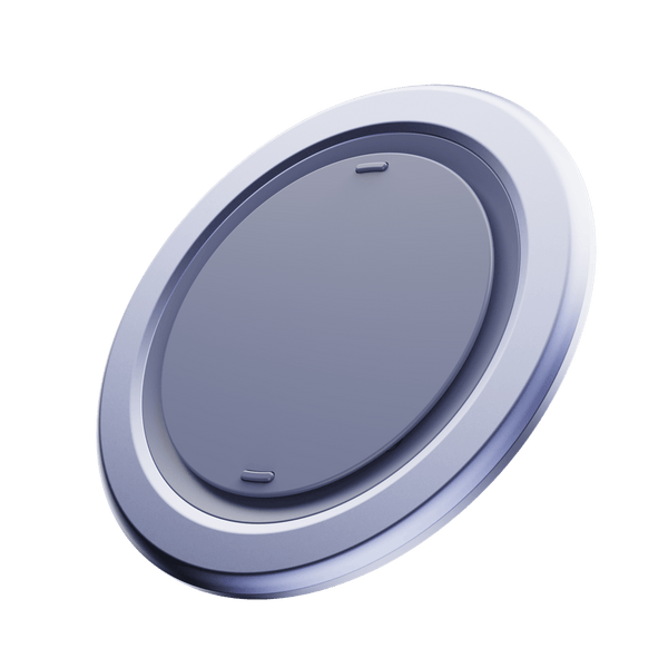Circular snap grip with a smooth surface and a metallic edge, designed for personalized use.