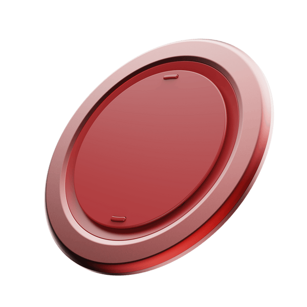 Circular red grip accessory with a smooth surface and a raised outer edge.