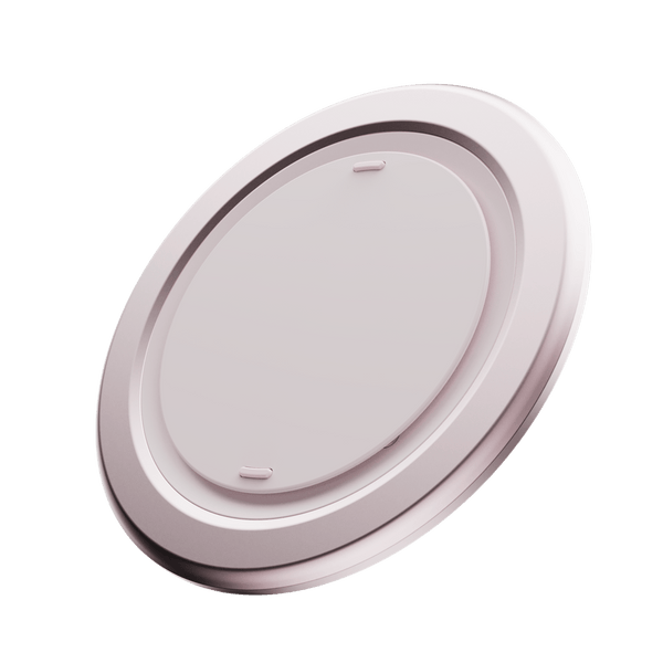 Circular phone grip with a smooth surface and a metallic edge, designed for secure handling.