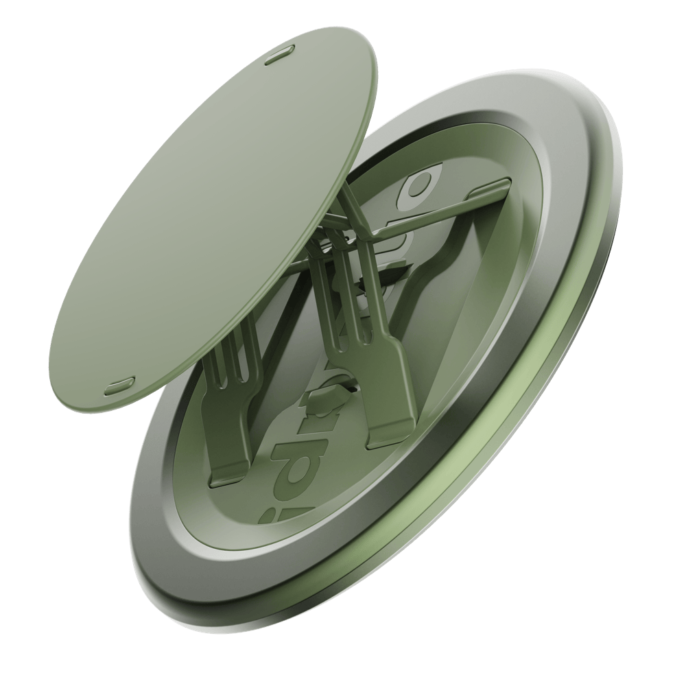 Green circular grip accessory with a flat top and a base featuring two support arms.