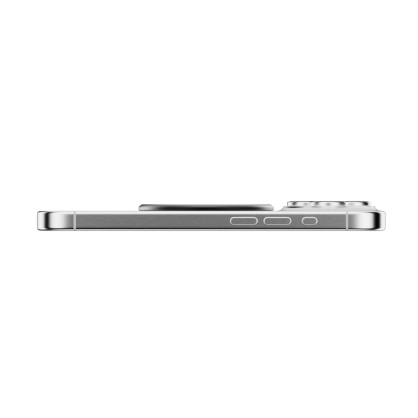 Side view of a smartphone with a circular grip attachment and side buttons visible.