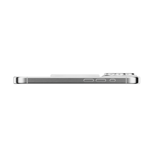 Side view of a smartphone with a slim profile and a snap grip attachment on the back.