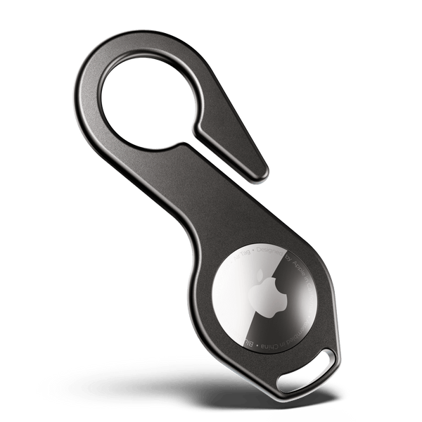 Black key loop holder designed for Apple AirTag with a circular slot for the tag.