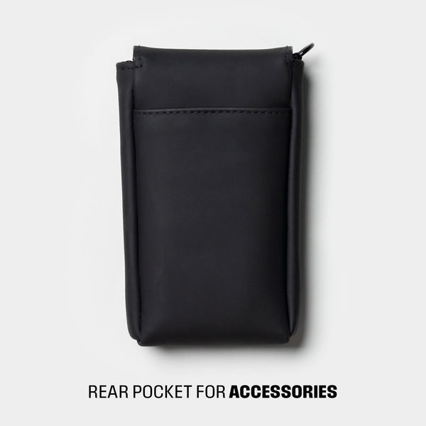 Black travel sleeve with a rear pocket for accessories.