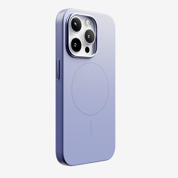 Purple snap case designed for a smartphone, featuring a circular magnetic area on the back.