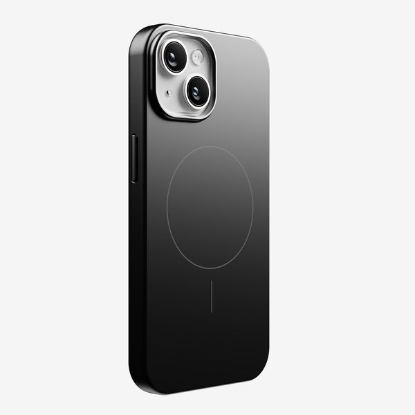 Black snap case designed for the 15 Series phone, featuring a circular magnetic alignment area.