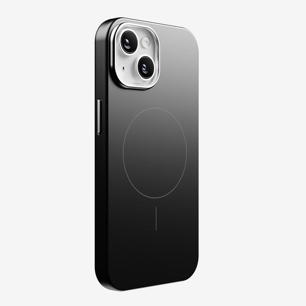 Black snap case designed for the 15 Series phone, featuring a circular MagSafe alignment.