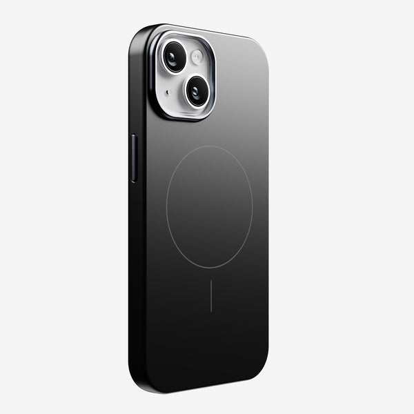 Black snap case designed for the 15 Series phone, featuring a circular MagSafe alignment guide.