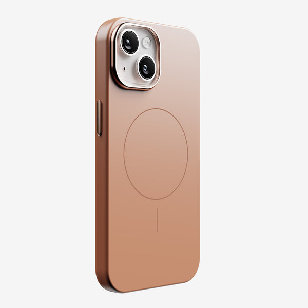 Rose gold snap case designed for the 15 Series, featuring a circular magnetic alignment area.