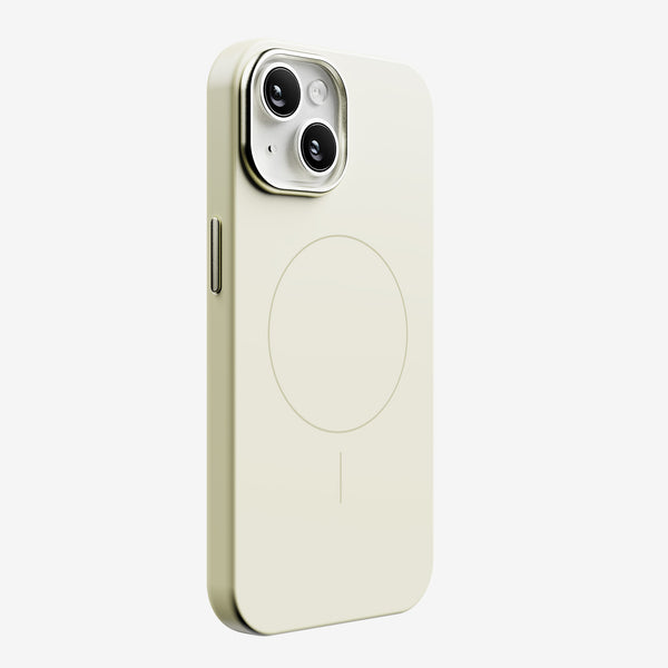 Light-colored snap case designed for the 15 Series smartphone, featuring a circular magnetic charging area.