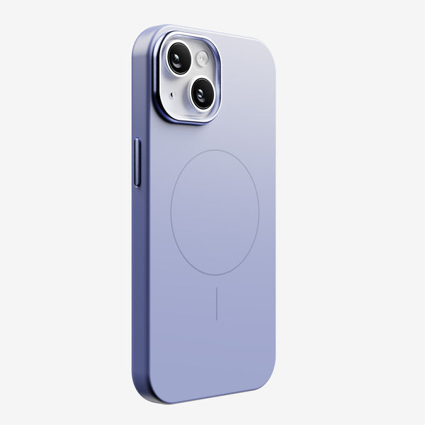 Purple snap case designed for the 15 Series, featuring a circular MagSafe alignment.