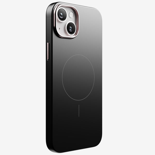 Black snap case designed for the 15 Series smartphone, featuring a MagSafe alignment circle on the back.