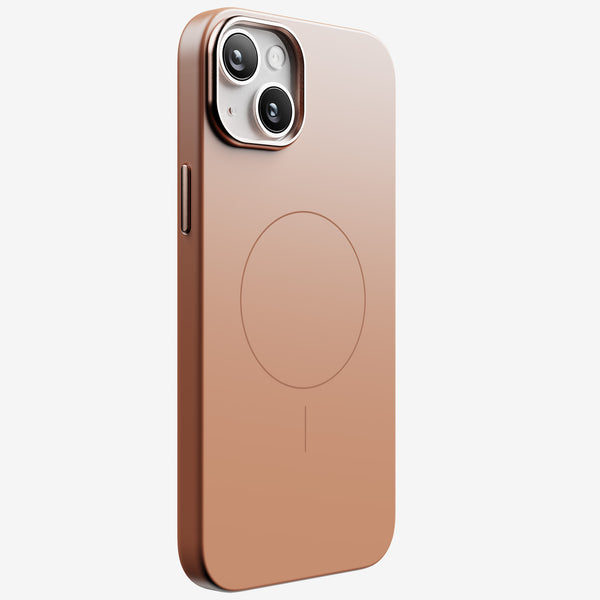 Rose gold snap case designed for the 15 Series smartphone, featuring a MagSafe alignment circle.