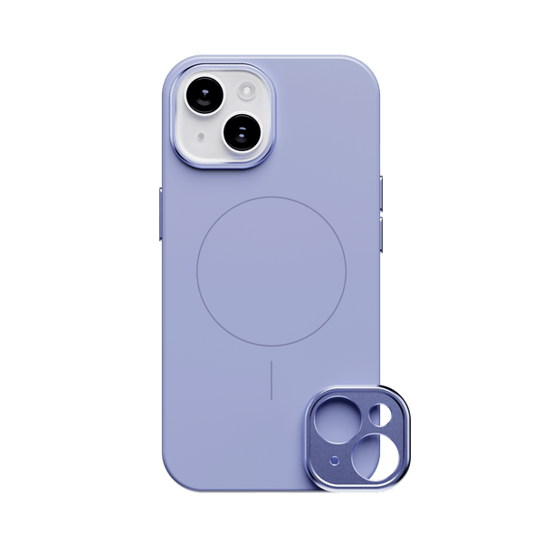 Purple snap case designed for the 15 Series phone, featuring a circular magnetic charging area and a camera lens cover.