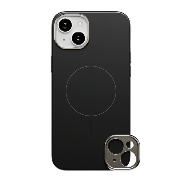 Black snap case for 15 Series phone with a circular MagSafe alignment and a detachable camera lens cover.