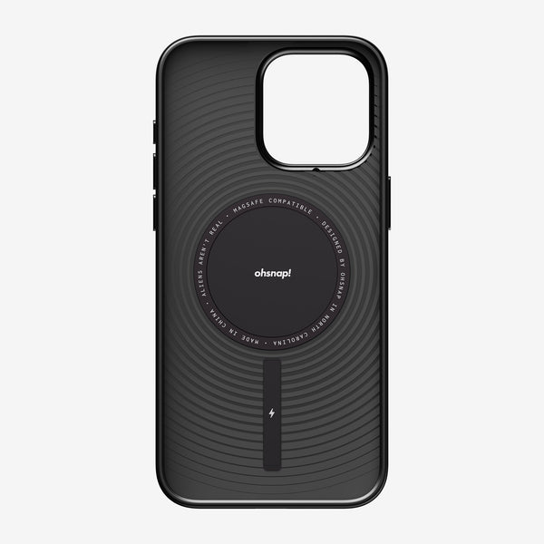 Black snap case with a textured design and a circular MagSafe compatible area in the center.