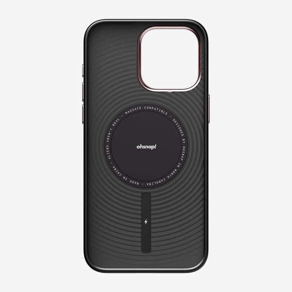 Black phone case with a textured design and a circular MagSafe-compatible area in the center.