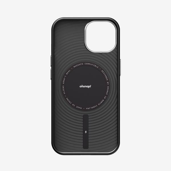 Black phone case with circular design and 