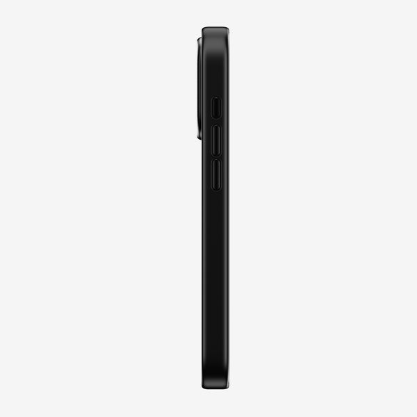 Black snap case shown from the side, featuring buttons and a slim profile.