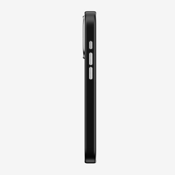 Black snap case viewed from the side, showing buttons and slim profile.