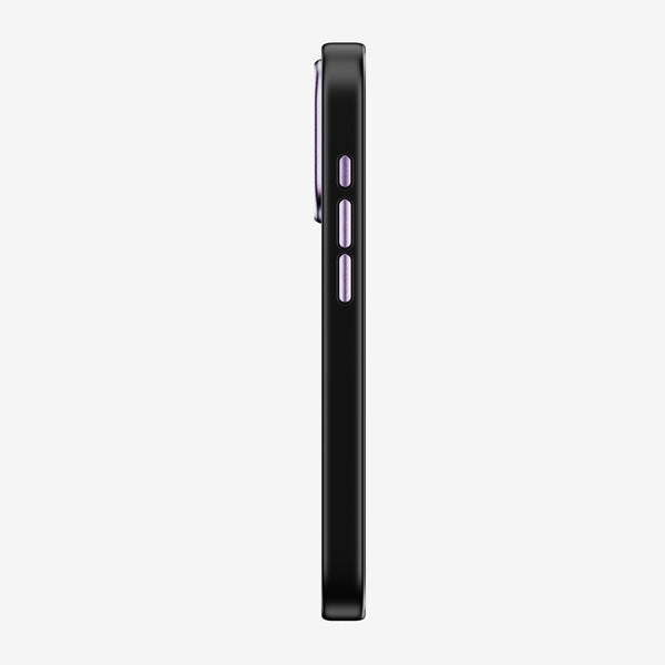 Black snap case shown from the side, featuring buttons in a contrasting color.