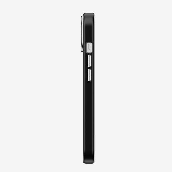 Black snap case viewed from the side, showing buttons and slim profile.