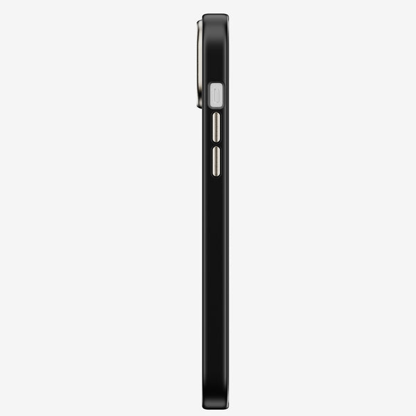 Black snap case shown from the side, highlighting buttons and slim profile.