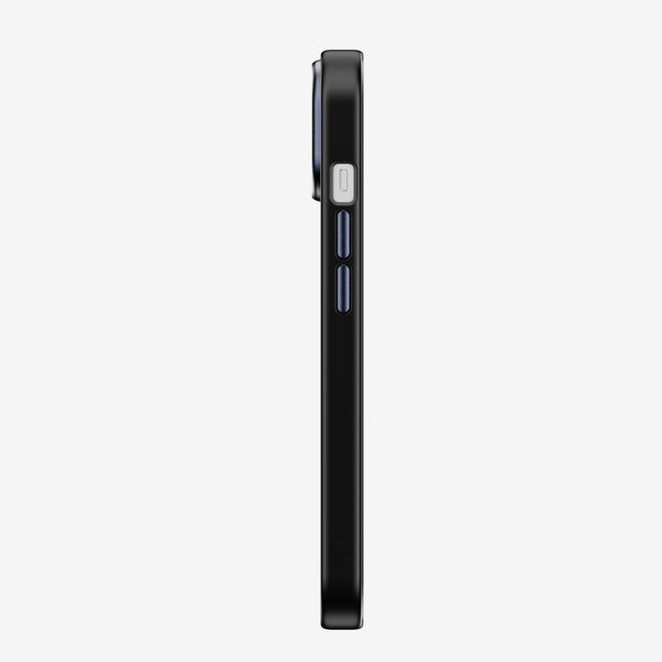 Black snap case viewed from the side, showing buttons and slim profile.