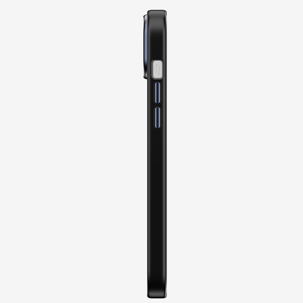 Black snap case viewed from the side, showing buttons and slim profile.