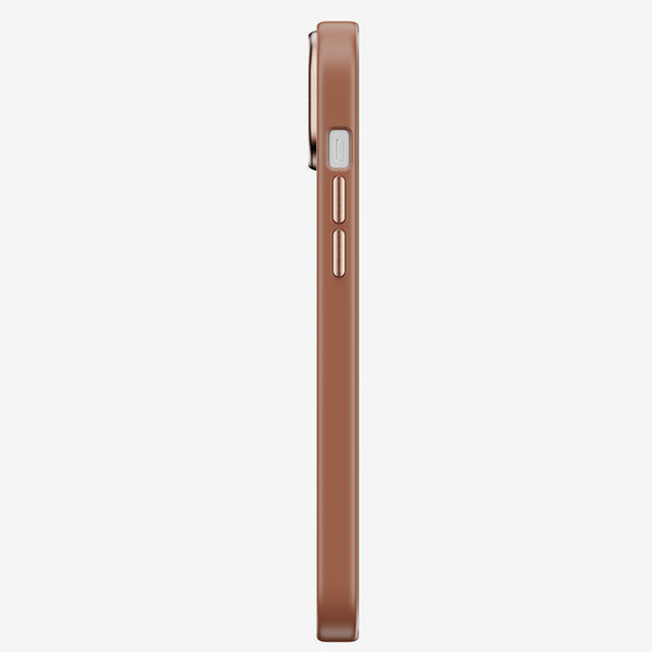 Side view of a brown snap case designed for the 15 Series, showing buttons and slim profile.