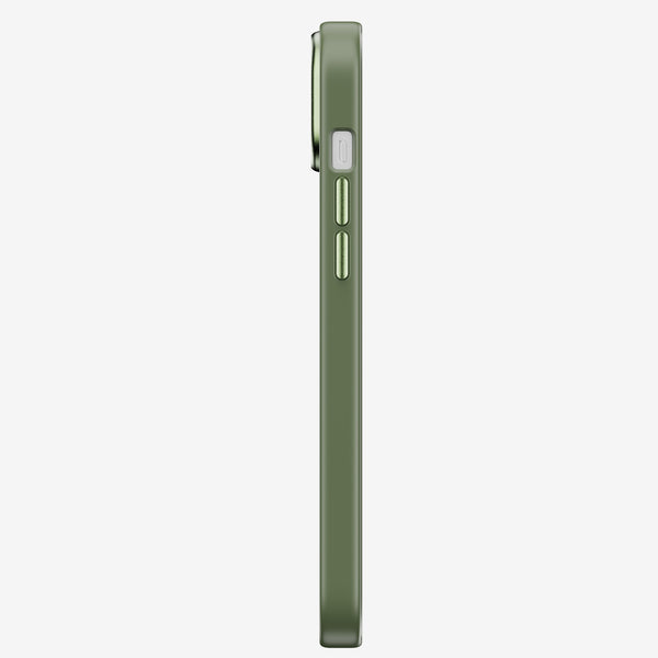Side view of a green snap case designed for the 15 series smartphone, showing buttons and slim profile.