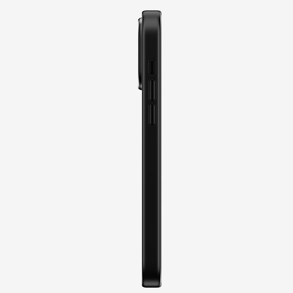 Black snap case viewed from the side, showing buttons and slim profile.