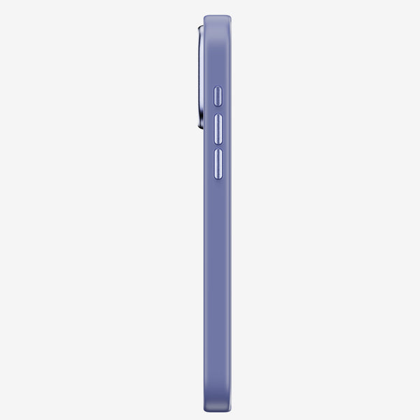 Side view of a slim purple phone case with button cutouts for volume and power.