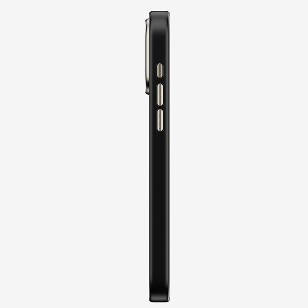 Black snap case shown from the side, featuring buttons and a slim profile.