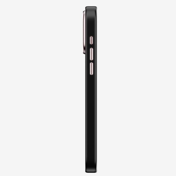 Black snap case shown from the side, featuring buttons and a slim profile.