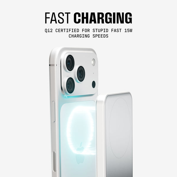 Wireless charger with a sleek design, featuring a glowing indicator and compatibility for 15W fast charging.