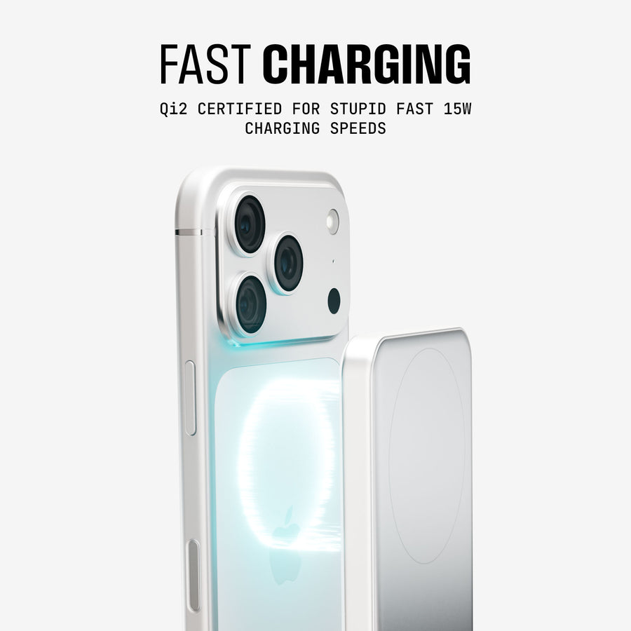 Wireless charger with a sleek design, featuring a glowing indicator and compatibility for 15W fast charging.