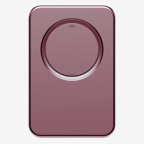 Compact wallet in a deep purple color with a circular magnetic attachment on the front.