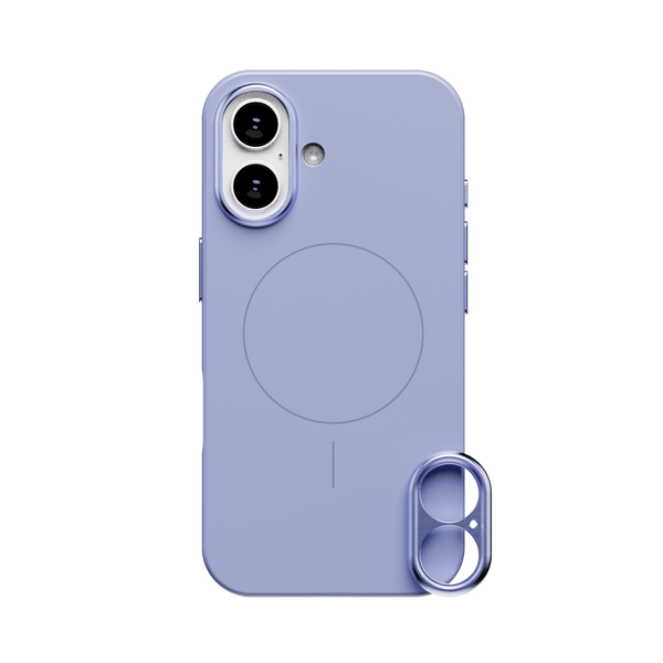 Purple phone case with a circular magnetic area and a detachable accessory on the side.