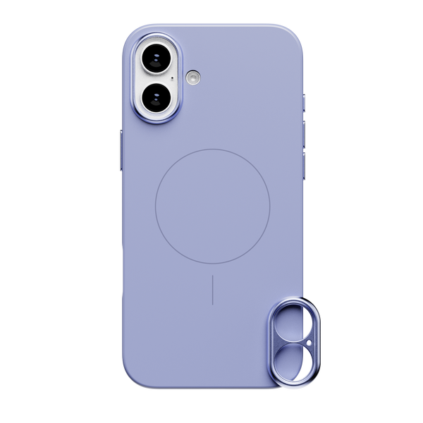 Purple phone case with dual camera cutout and MagSafe compatibility.