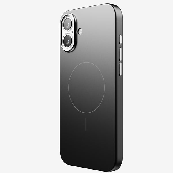 Black snap case for a smartphone, featuring a circular design on the back and cutouts for camera and buttons.