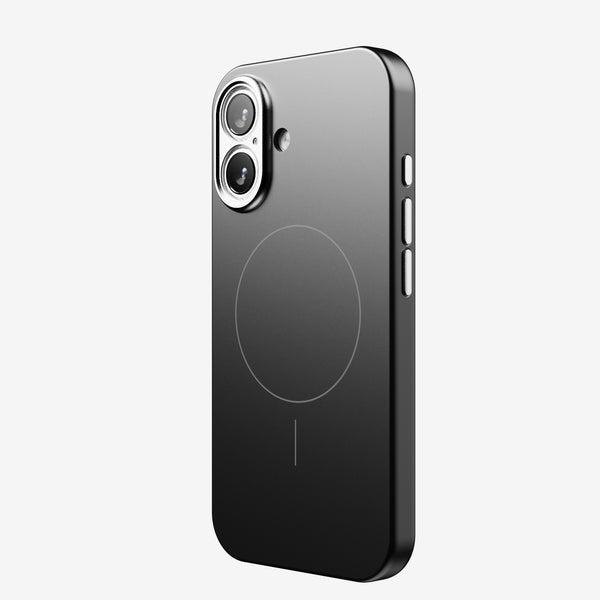 Black snap case for a smartphone, featuring a circular design and cutouts for camera and buttons.
