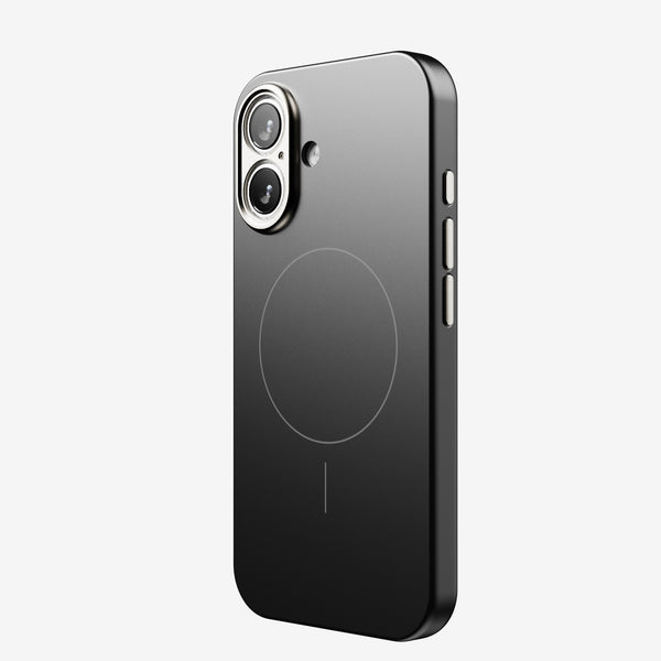 Black snap case for a smartphone, featuring a circular design and cutouts for camera and buttons.